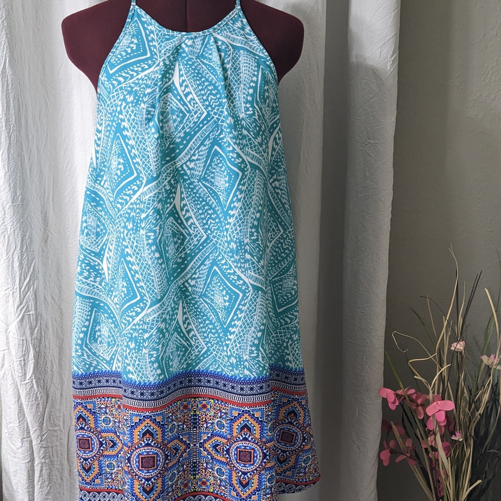 Pink Owl Blue Halter Sundress Midi
